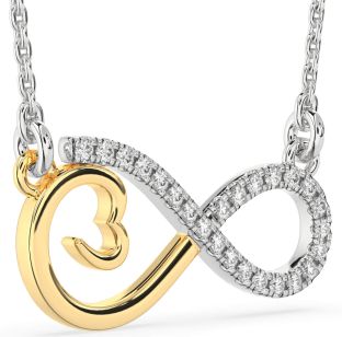 Large Diamond Silver & 10K gold Infinity Heart Necklace