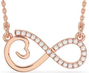 Large Diamond Rose Gold Silver Infinity Heart Necklace
