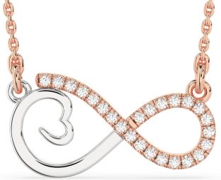 Large Diamond Platinum & Rose Gold Infinity Heart Necklace