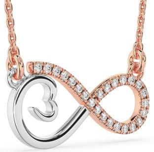 Large Diamond Platinum & Rose Gold Infinity Heart Necklace