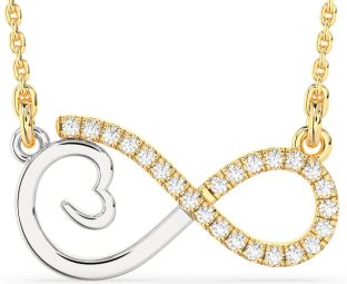 Large Diamond White Yellow Gold Infinity Heart Necklace