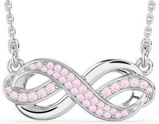 Large Rose Quartz Silver Infinity Necklace