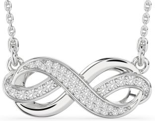Large White Sapphire Silver Infinity Necklace