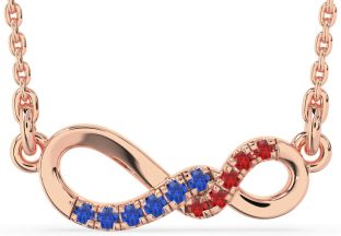 Blue Sapphire & Ruby Rose Gold Infinity Necklace