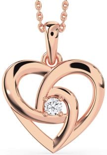 Diamond Rose Gold Silver Heart Necklace