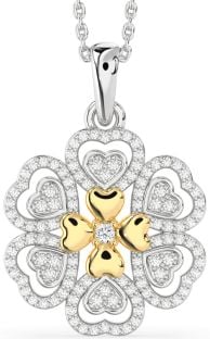 Diamond Silver & 10K gold Heart Flower Necklace