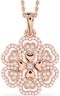 Diamond Rose Gold Heart Flower Necklace