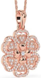 Diamond Rose Gold Heart Flower Necklace