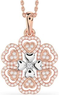Diamond White Rose Gold Heart Flower Necklace