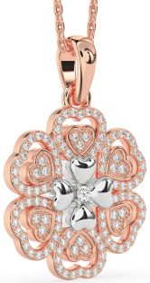 Diamond White Rose Gold Heart Flower Necklace