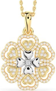 Diamond White Yellow Gold Heart Flower Necklace