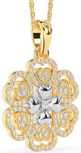Diamond White Yellow Gold Heart Flower Necklace