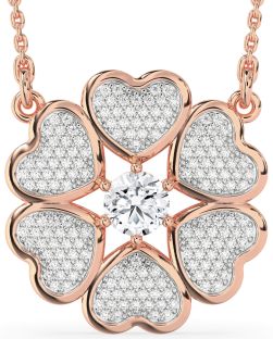 Diamond Rose Gold Heart Flower Necklace