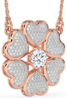 Diamond Rose Gold Heart Flower Necklace