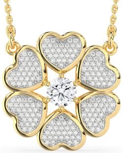 Diamond Gold Heart Flower Necklace