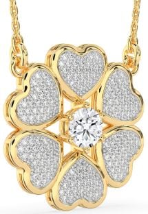 Diamond Gold Heart Flower Necklace