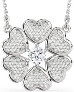 Diamond Platinum Heart Flower Necklace