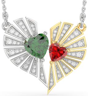 Large Diamond Gold Silver Broken Heart Necklace