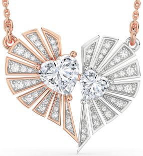 Large Diamond Platinum & Rose Gold Broken Heart Necklace