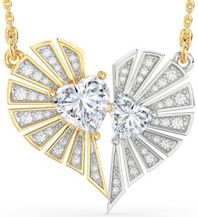 Large Diamond Platinum & Yellow Gold Broken Heart Necklace