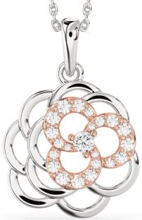Diamond Silver & 10K Rose Gold Flower Necklace