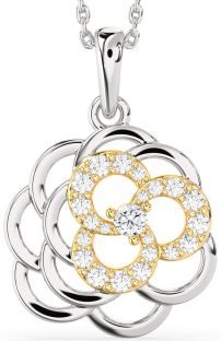 Diamond Silver & 10K gold Flower Necklace