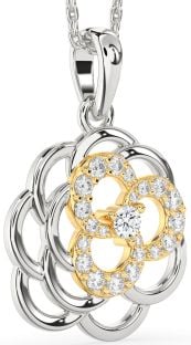 Diamond Silver & 10K gold Flower Necklace