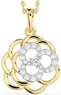 Diamond White Yellow Gold Flower Necklace