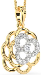 Diamond White Yellow Gold Flower Necklace