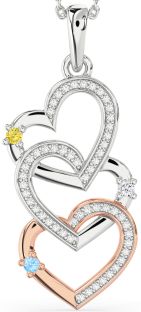 Diamond Platinum & Rose Gold Heart Mother's Necklace