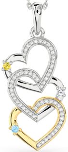 Diamond Platinum & Yellow Gold Heart Mother's Necklace