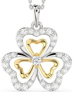 Large Diamond Silver & 10K gold Shamrock Necklace