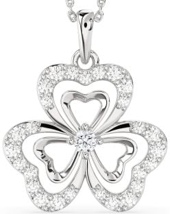 Large Diamond Silver Shamrock Necklace