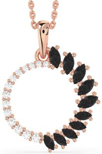 Black Diamond Rose Gold Circle Necklace
