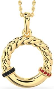 Black Diamond & Ruby Gold Circle Knot Necklace