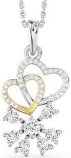 Diamond Silver & 10K gold Heart Snowflake Necklace