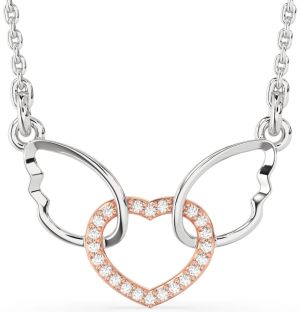 Diamond White Rose Gold Heart Wings Interlock Necklace