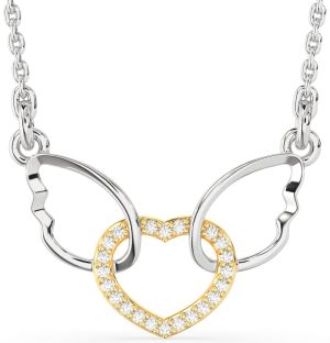 Diamond Silver & 10K gold Heart Wings Interlock Necklace