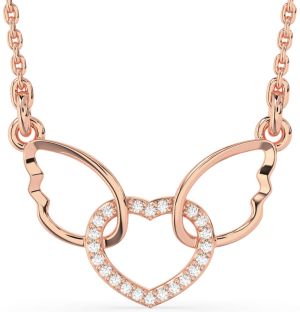 Diamond Rose Gold Heart Wings Interlock Necklace
