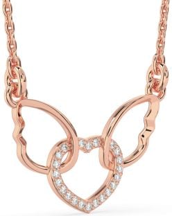 Diamond Rose Gold Heart Wings Interlock Necklace
