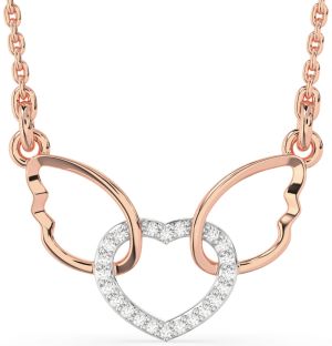 Diamond White Rose Gold Heart Wings Interlock Necklace
