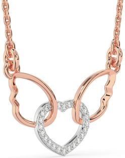 Diamond Platinum & Rose Gold Heart Wings Interlock Necklace
