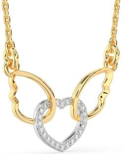 Diamond Platinum & Yellow Gold Heart Wings Interlock Necklace