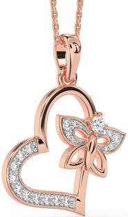 Large Diamond Rose Gold Heart Butterfly Necklace