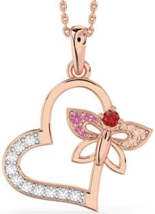 Large Diamond Rose Gold Heart Butterfly Necklace