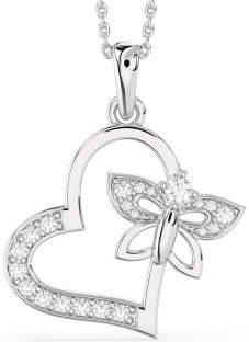 Large Diamond Platinum Heart Butterfly Necklace