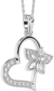 Large Diamond White Gold Heart Butterfly Necklace