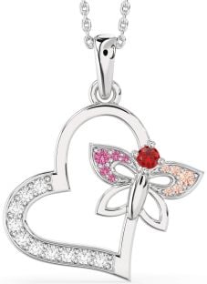 Large Diamond Platinum Heart Butterfly Necklace