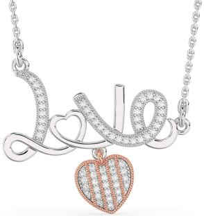 Large Diamond Silver & 10K Rose Gold Heart Necklace