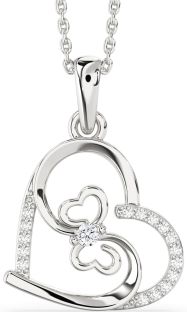 Diamond White Gold Heart Butterfly Necklace